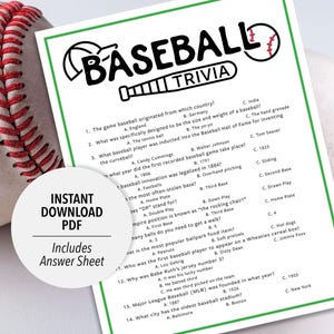 Baseball Trivia | Printable Baseball Trivia Game | Baseball Trivia Game | Sports Trivia | Party Trivia | Group Trivia | Sports Theme