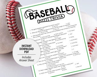 Baseball Trivia | Printable Baseball Trivia Game | Baseball Trivia Game | Sports Trivia | Party Trivia | Group Trivia | Sports Theme