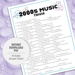 2000s Music Trivia | 2000s Music Trivia Game | Printable Music Trivia | 2000&#39;s Music Party Trivia Game | Decades Music Trivia