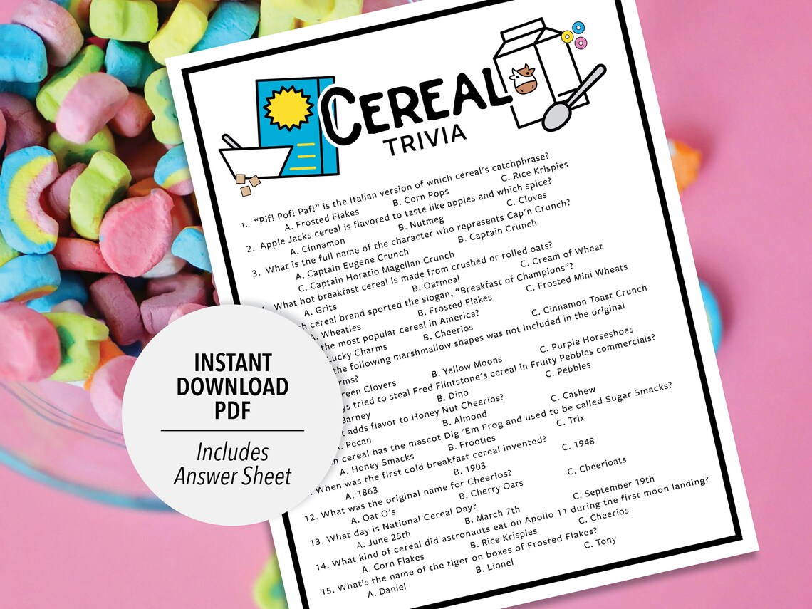 Cereal Trivia Cereal Trivia Game Printable Cereal Trivia Printable