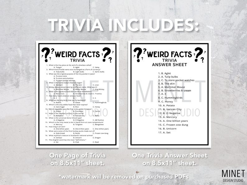 Weird Facts Trivia Game (printable PDF Download) - Etsy Canada