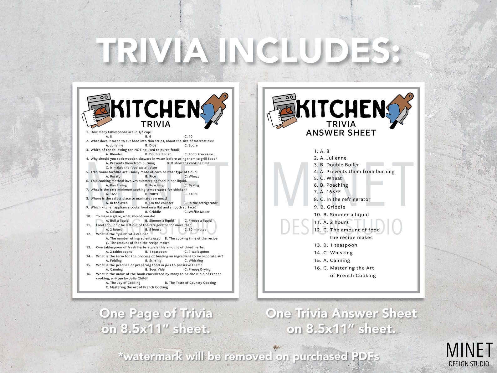 Kitchen Trivia Kitchen Trivia Game Printable Kitchen Trivia Printable Trivia Food Trivia Cooking