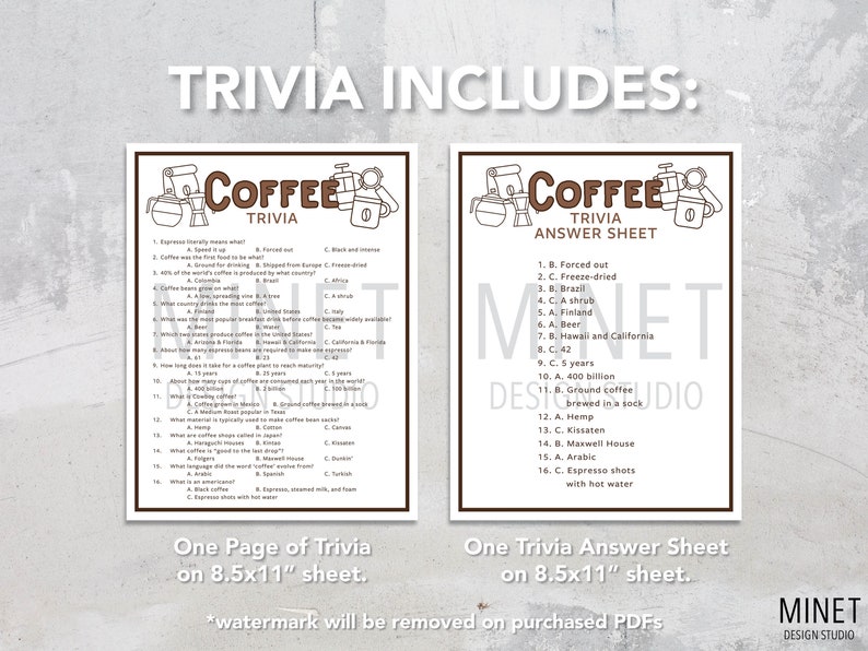 Coffee Trivia Coffee Trivia Game Printable Coffee Trivia Printable