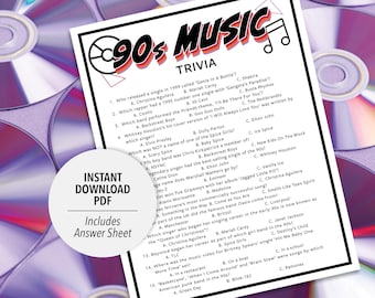 1990s Music Trivia Game | 90s Music Quiz (Printable PDF Download)