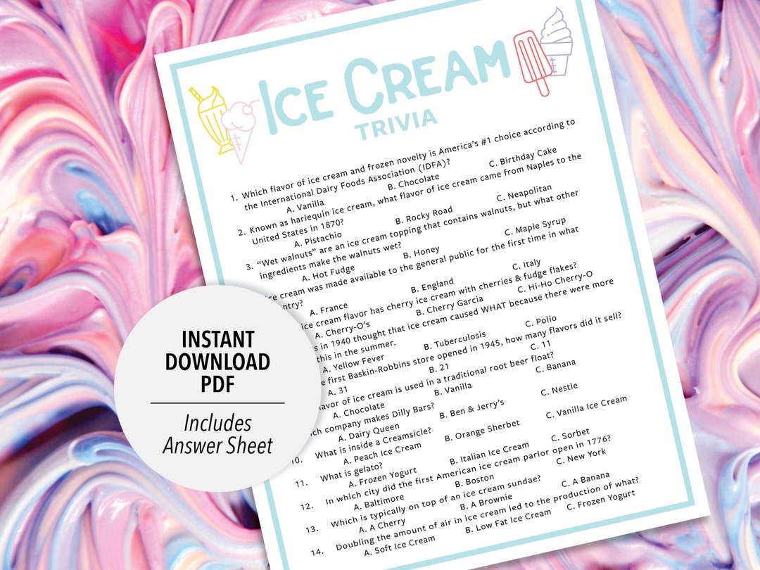 Ice Cream Trivia Ice Cream Trivia Game Printable Ice Cream Etsy