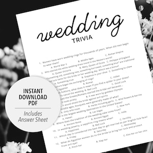 Wedding Trivia Quiz Game | Printable Wedding Trivia | Bridal Shower Game | Wedding Activity | Wedding Table Activity | Wedding Reception