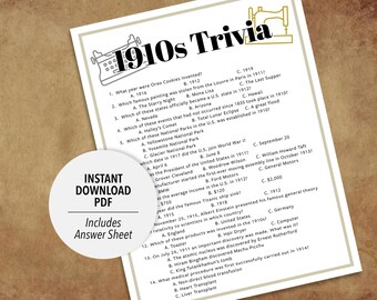 1910s Trivia Game | 1910s Quiz (Printable PDF Download)