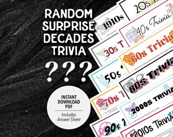 Random Surprise Decades Trivia Game | 1910s-2010s Quiz (Printable PDF Download)