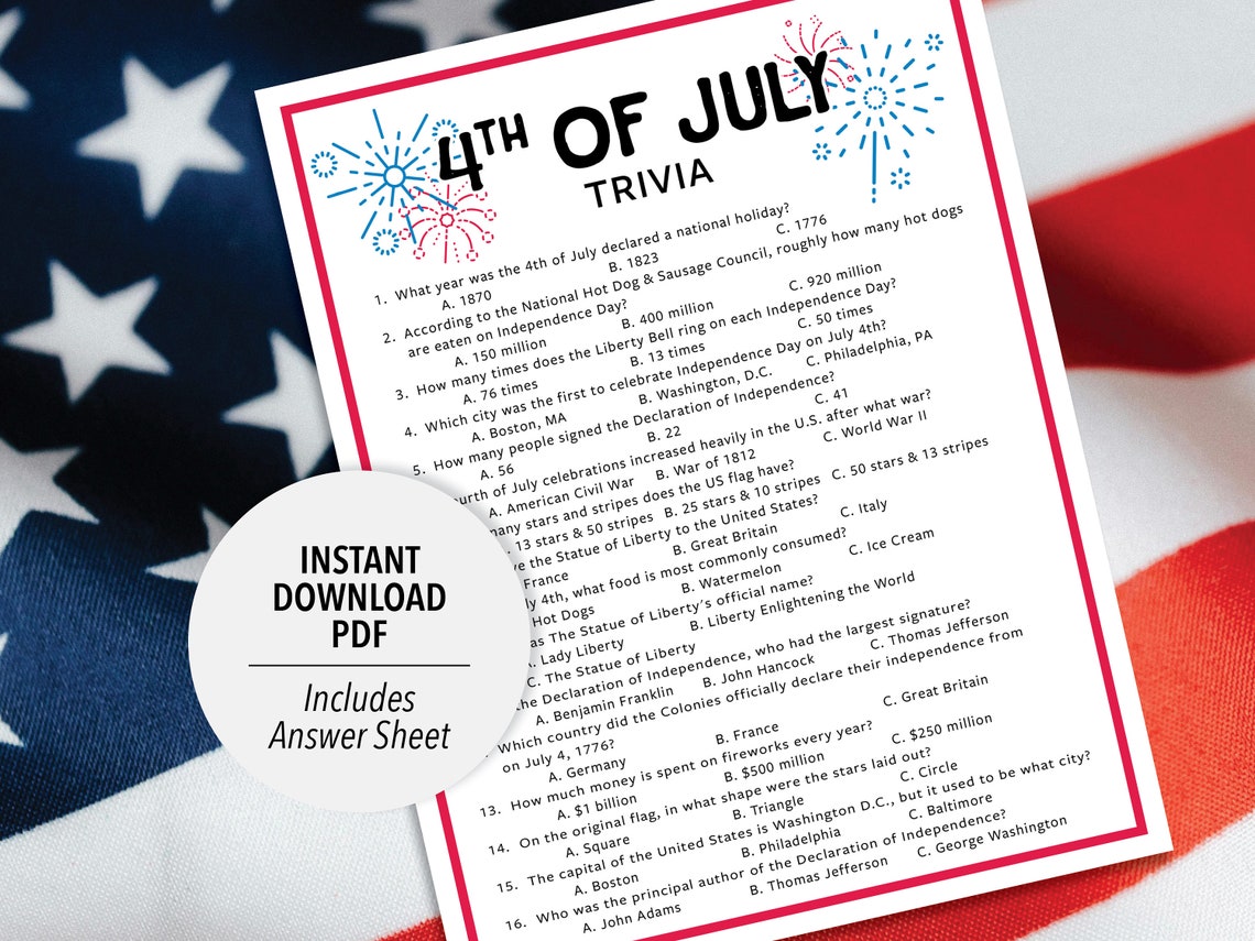 Fourth of July Trivia | Independence Trivia Trivia | Printable July 4th ...