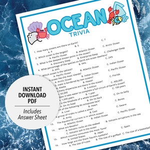 Ocean Trivia | Ocean Trivia Game | Printable Ocean Trivia | Printable Trivia | Marine Life Trivia | Ocean Themed Games | Sea Trivia | Fish