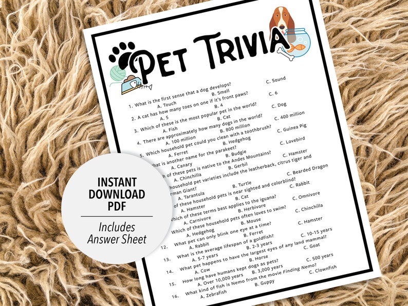 Pet Trivia Pet Trivia Game Printable Pet Trivia Pets Trivia Game Printable Trivia Animal Trivia