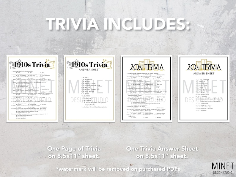 Trivia Sp Decades Trivia Game Bundle | 1910s-2010s Trivia (printable PDF Download ...