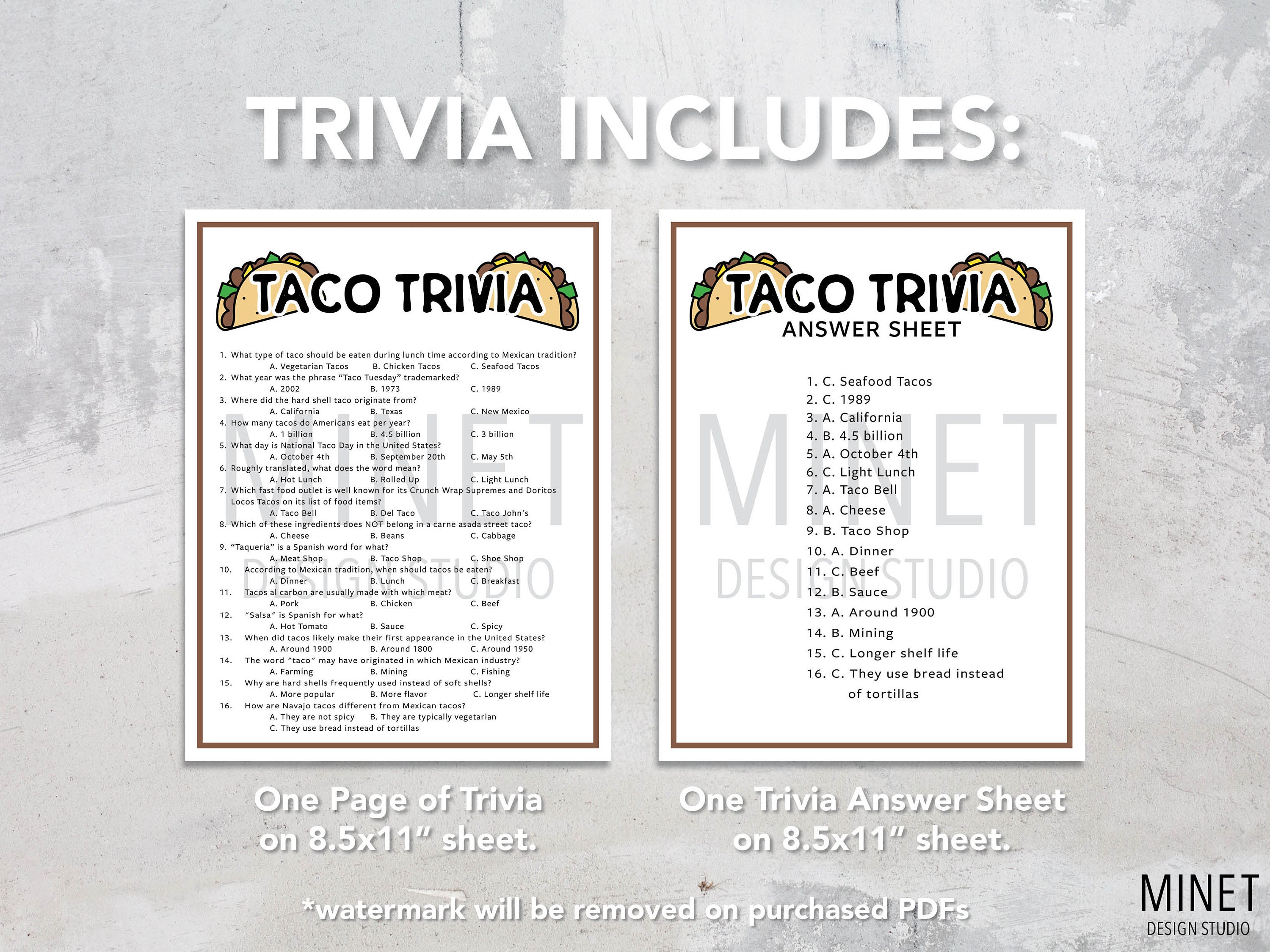 Taco Trivia Taco Trivia Game Printable Taco Trivia Printable Trivia