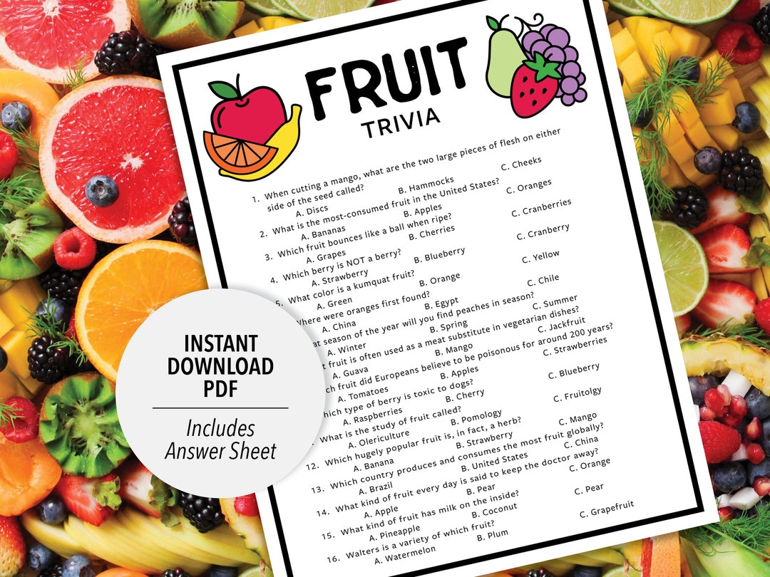 Fruit Trivia Fruit Trivia Game Printable Fruit Trivia Printable Trivia