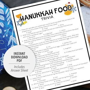 Hanukkah Food Trivia Game | Printable Trivia | Food Trivia Printable Game | Winter Trivia | December | Hanukkah Food Themed | Chanukah