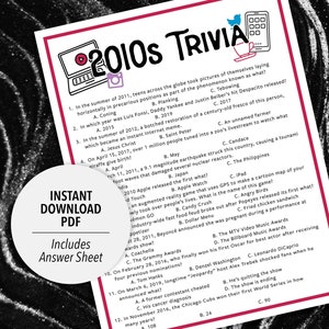 2010s Trivia | 2010s Trivia Game | Printable 2010s Trivia | 2010&#39;s Party Trivia Game | Printable Trivia | Decades Trivia | 2010s Theme