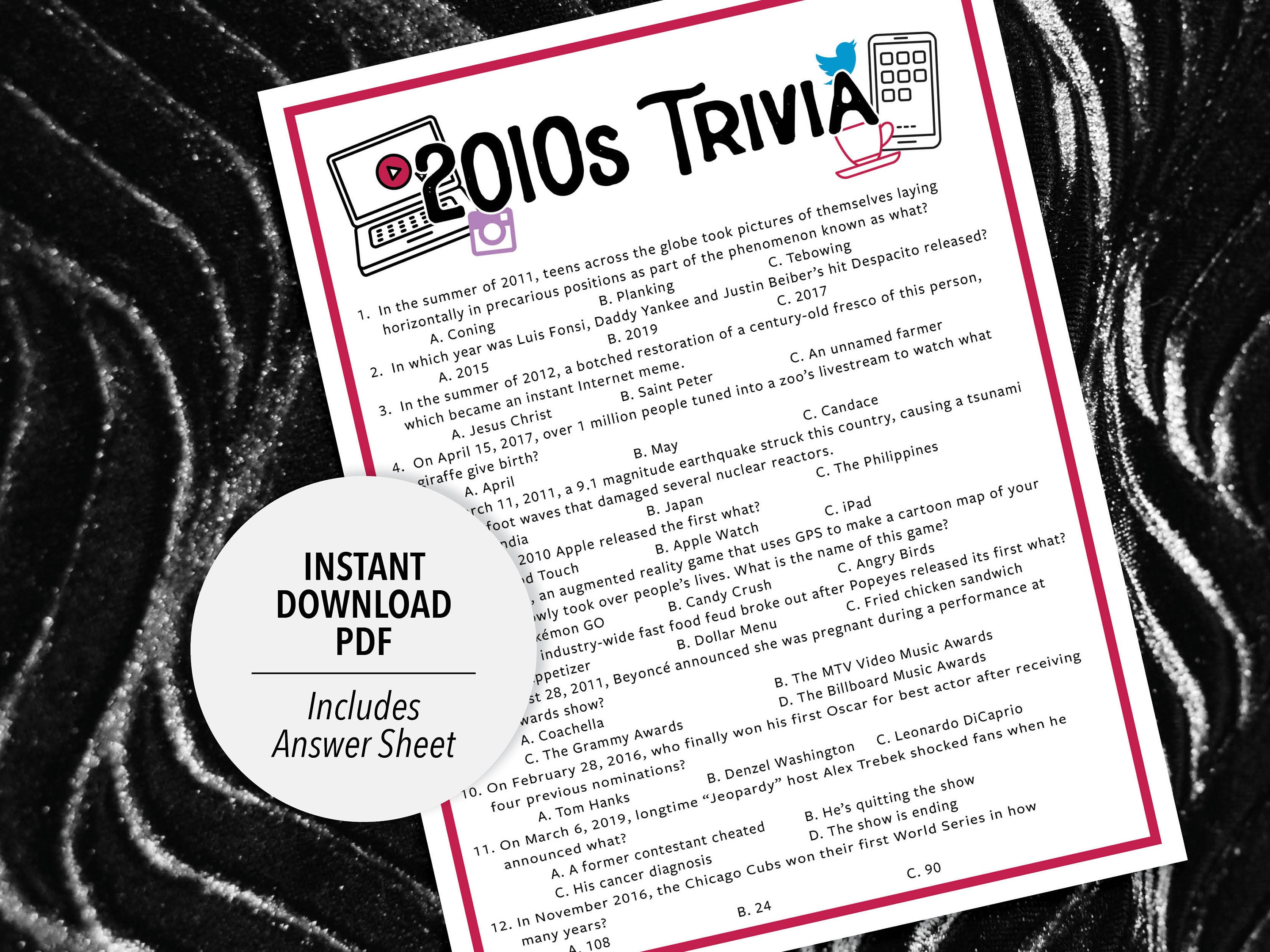 2010s Trivia | 2010s Trivia Game | Printable 2010s Trivia | 2010's Party Trivia Game | Printable Trivia | Decades Trivia | 2010s Theme