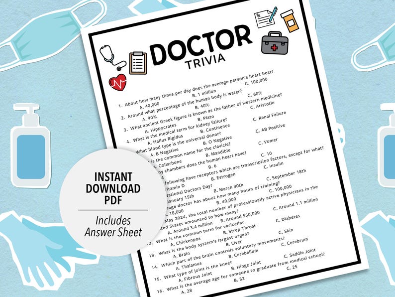 Doctor Trivia Game | Doctor Quiz (printable PDF Download) - Etsy