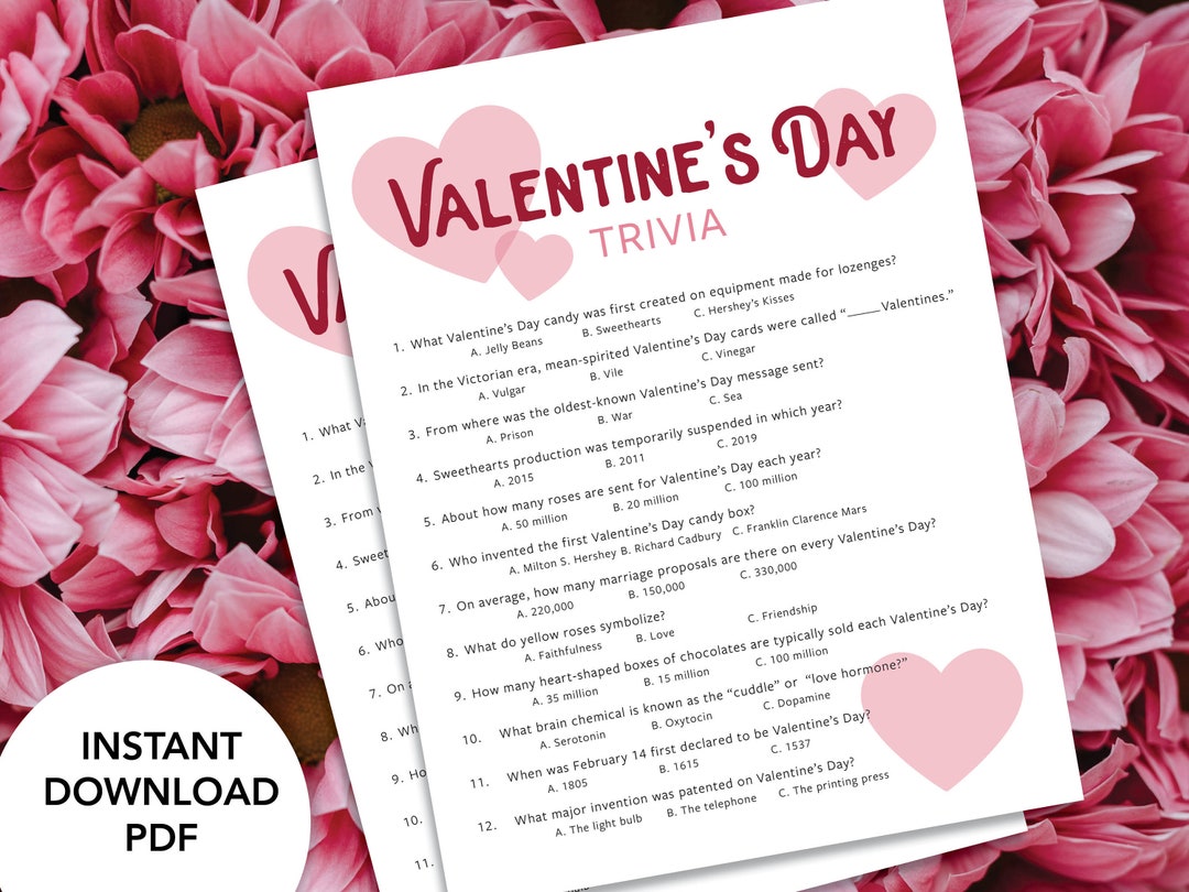 Valentine's Day Trivia Printable Valentine's Trivia - Etsy
