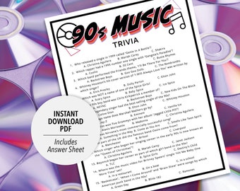 1990s Music Trivia Game | 90s Music Quiz (Printable PDF Download)