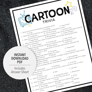 Cartoon-Trivia | Cartoons Quiz-Spiel | Druckbare Cartoon Trivia | Cartoon Party Quiz-Spiel | Druckbare Trivia | TV-Trivia | Film Trivia