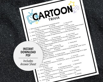 Cartoon Trivia | Cartoon Trivia Game | Printable Cartoon Trivia | Cartoon Party Trivia Game | Printable Trivia | TV Trivia | Movie Trivia
