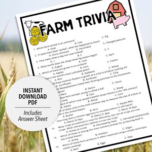 Farm Trivia | Farm Trivia Game | Printable Farm Trivia | Farmer Agriculture Game | Printable Trivia | Farm Themed Trivia | Farming Printable