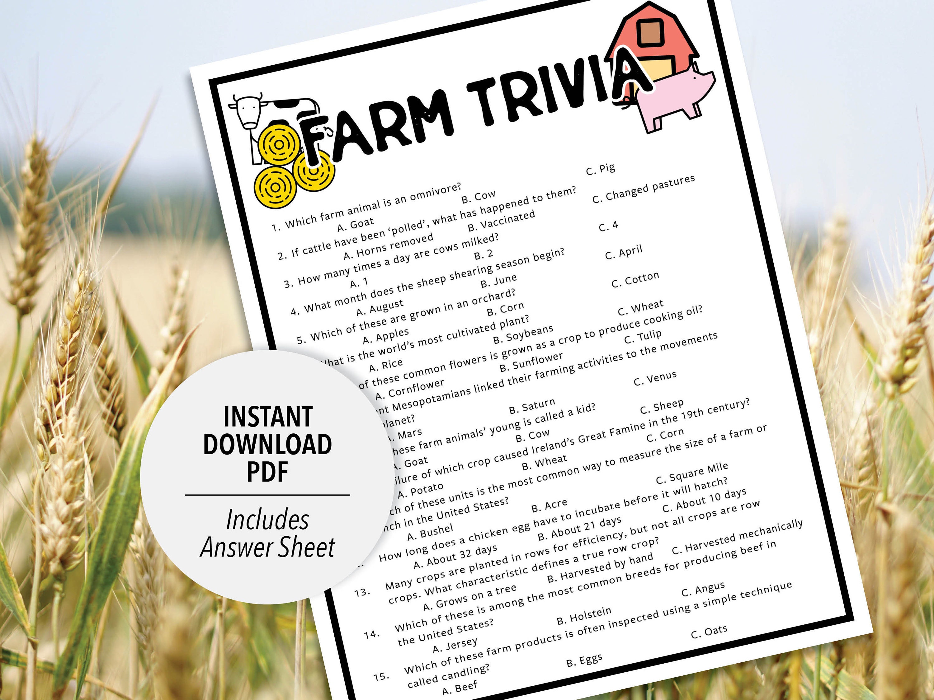 Farm Trivia Farm Trivia Game Printable Farm Trivia Farmer Agriculture