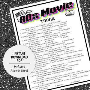 80s Movie Trivia | 80s Movie Trivia Game | Printable Movie Trivia | 1980s Movie Party Trivia Game | Printable Trivia | Decades Movie Trivia