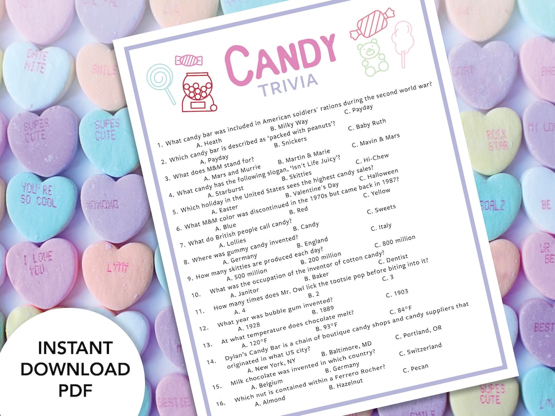 Candy Trivia Candy Trivia Game Printable Candy Trivia Etsy