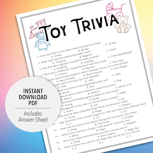 Toy Trivia | Toy Trivia Game | Printable Toy Trivia | Printable Trivia | Toy Themed Trivia | Toy Themed Games | Fun Trivia | Matching Trivia