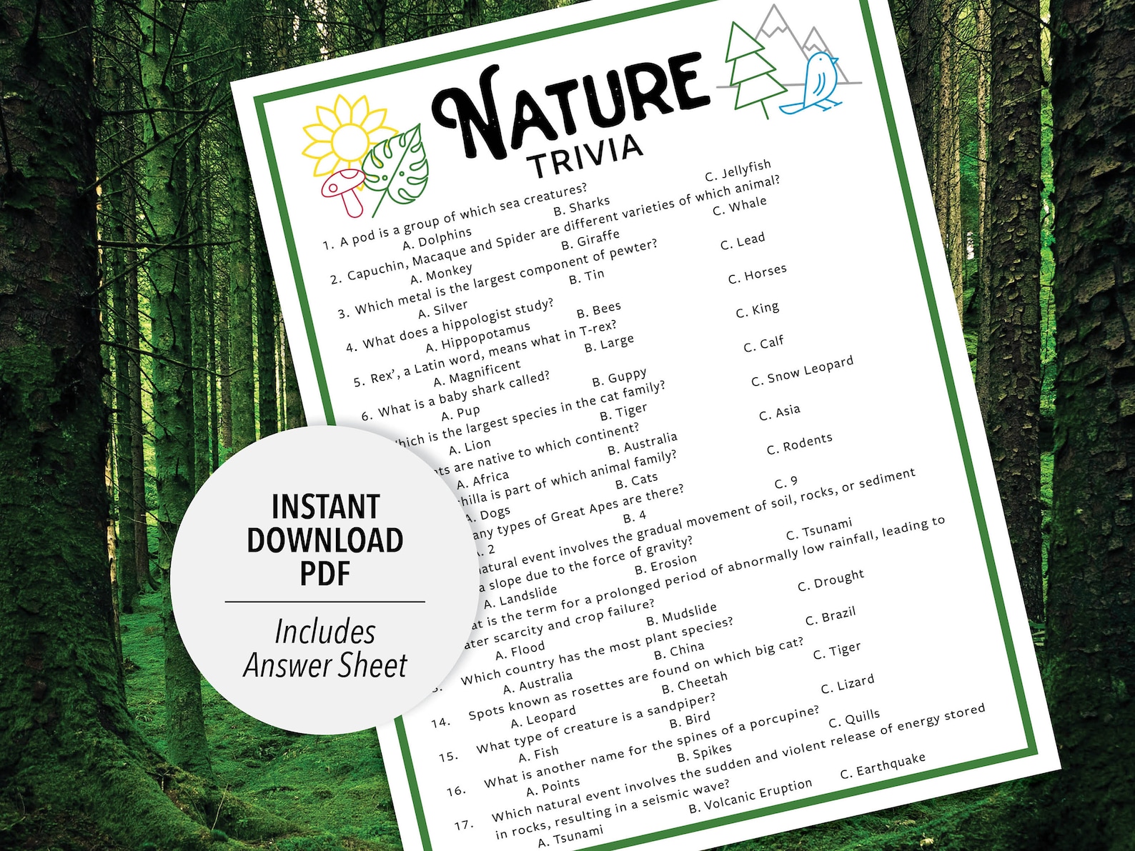 Nature Trivia Nature Trivia Game Printable Nature Trivia Nature Party