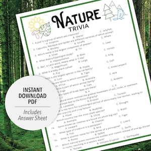 Nature Trivia | Nature Trivia Game | Printable Nature Trivia | Nature Party Trivia Game | Printable Trivia | Animal Trivia | Nature Theme