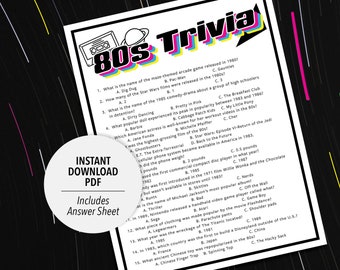 80er Jahre Wissenswertes | Druckbares 80er Jahre Trivia | 80er Party Quiz-Spiel | Druckbare Trivia | Jahrzehnte Trivia | 1980er Jahre Thema | Gruppe Trivia | 80er Jahre Motiv