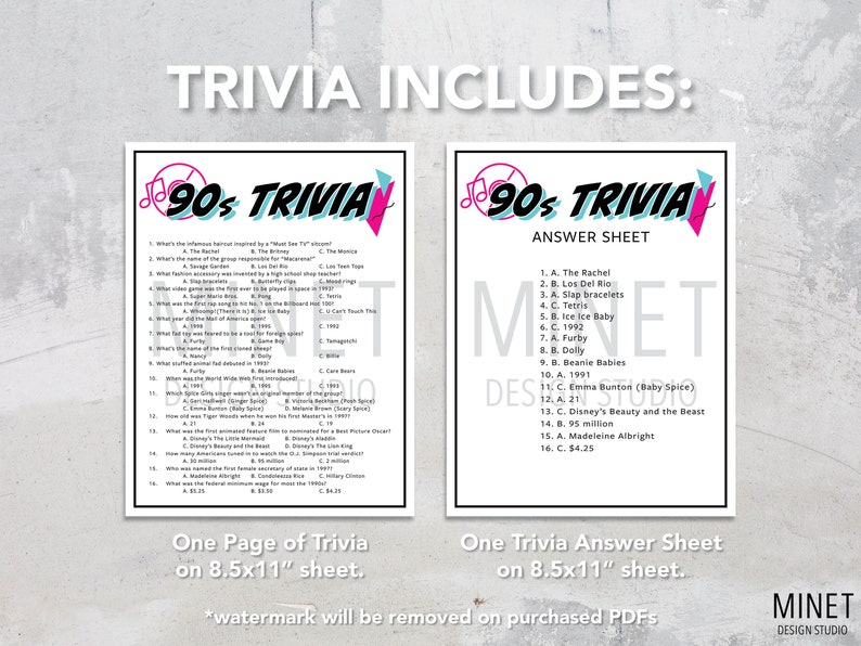 90s Trivia 1990s Trivia Game Printable 90s Trivia - Etsy