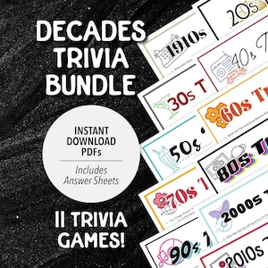 Decades Trivia Game Bundle | 1910s-2010s Trivia (Printable PDF Download)