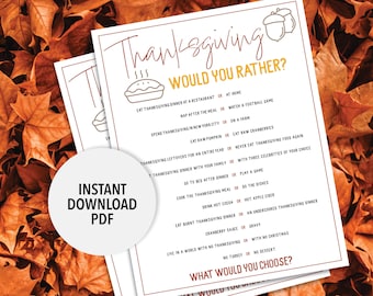 Thanksgiving Would You Rather Game | Thanksgiving Printable Game | Printable Would You Rather | Kids Would You Rather | Holiday Printable