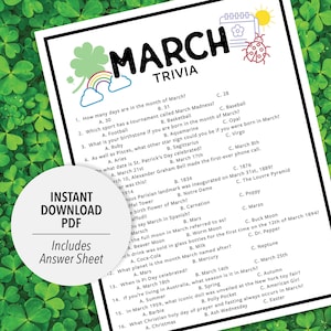 March Trivia | March Trivia Game | Printable March Trivia | Month ...