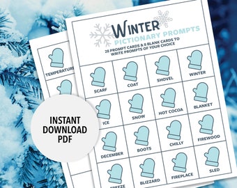 Winter Pictionary Prompts | Winter Printable Activity Game | Printable Winter Themed Pictionary | Christmas Pictionary | Holiday Pictionary