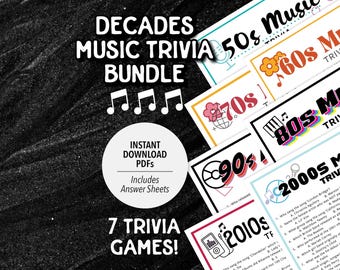 Decades Music Trivia Game Bundle | 50s-2010s (Printable PDF Download)
