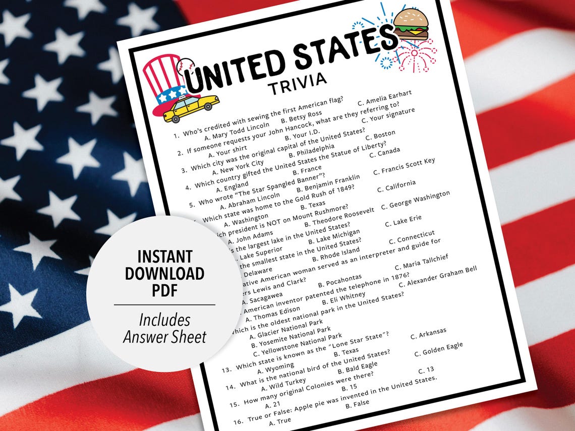 State Trivia Images United States Trivia Game | USA Quiz (printable PDF Download) - Etsy