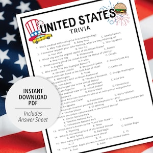 United States Trivia | US Trivia | Printable United States Trivia | Printable Trivia | USA Trivia | Patriotic Trivia USA | America Trivia