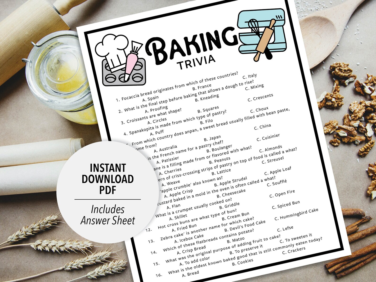 Baking Trivia Baking Trivia Game Printable Baking Trivia Printable
