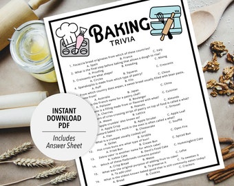 Baking Trivia | Baking Trivia Game | Printable Baking Trivia | Printable Trivia | Food Trivia | Kitchen Trivia | Baking Themed | Dessert