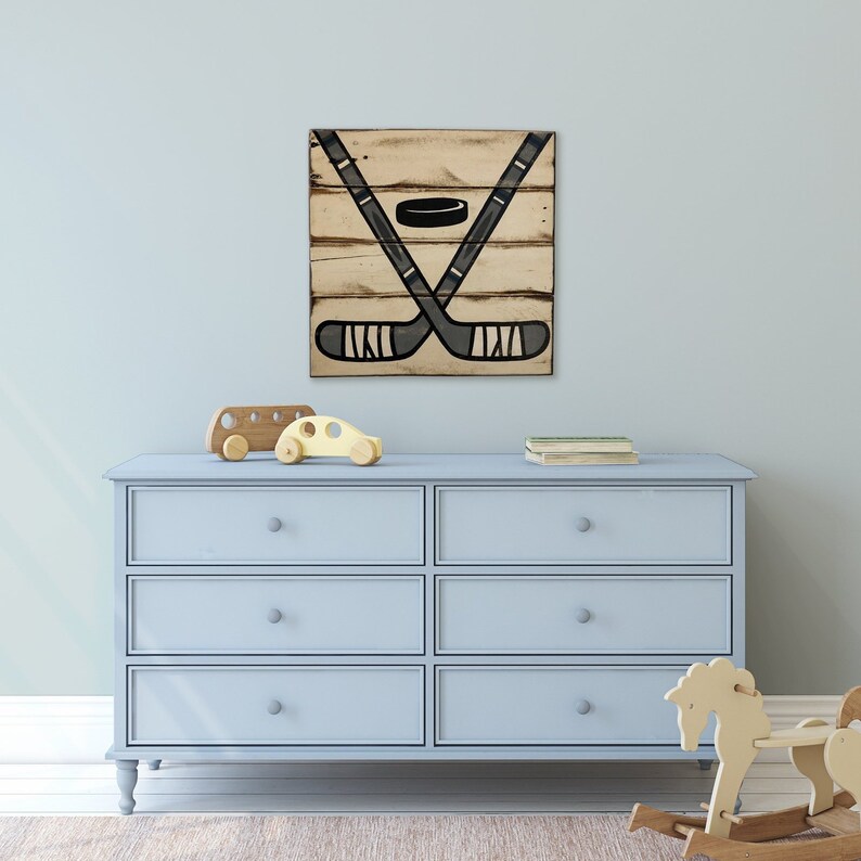 Wood Hockey Sign Bedroom Decor Stick Wall Art 50