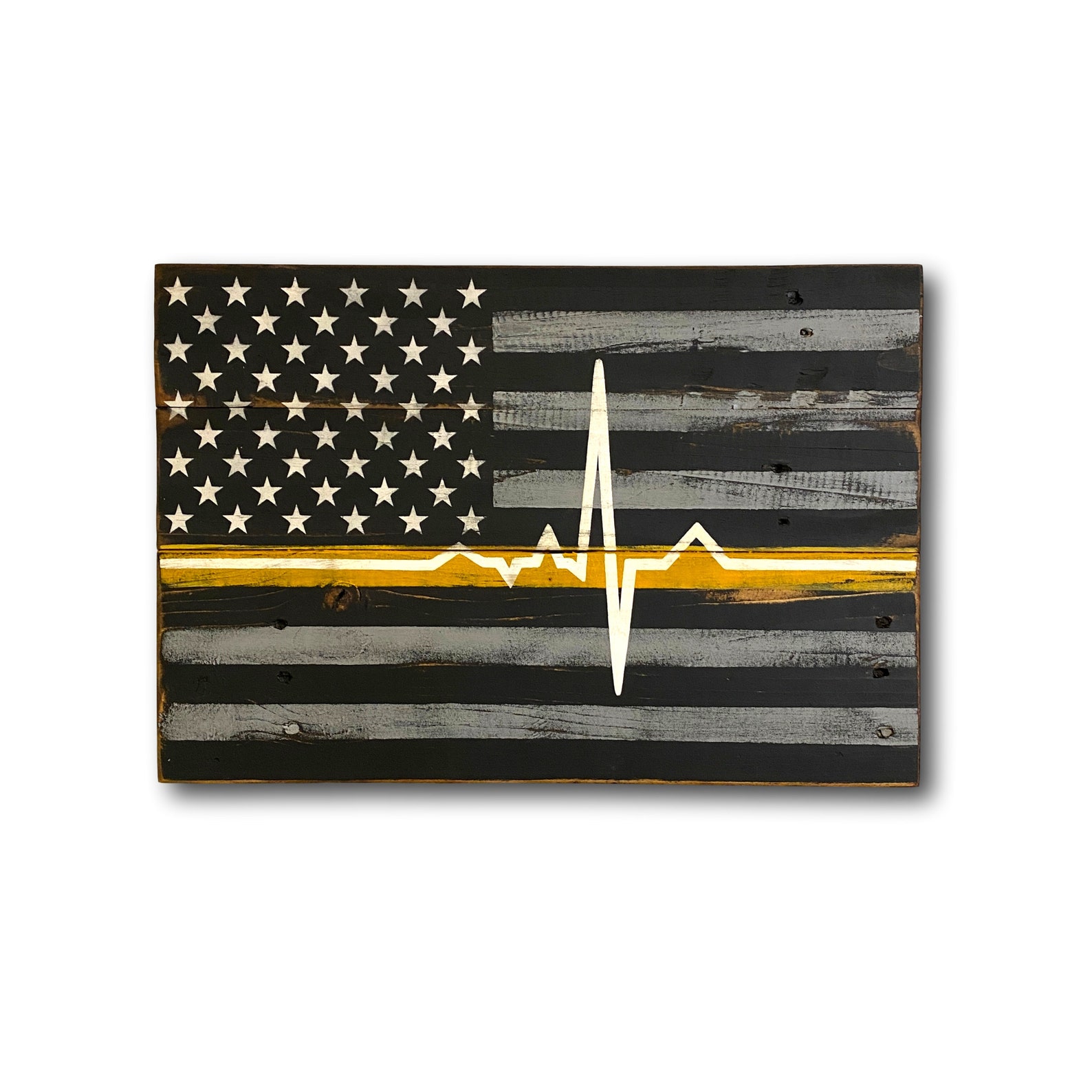 Thin Gold Line EMS Wood Flag 911 Dispatcher Gift Emergency - Etsy