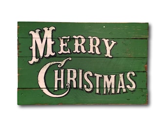 Merry Christmas Mistletoe Large Vintage Style Wood Sign Holiday Decor Rectangle