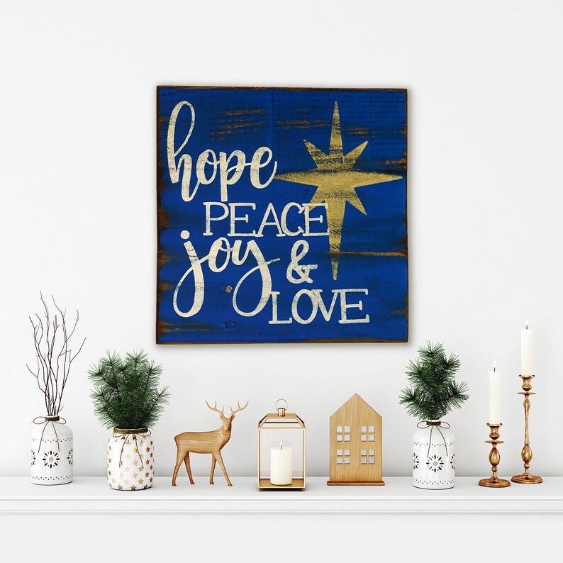 Hope Peace Joy and Love Wood Christmas Sign Christmas  Etsy