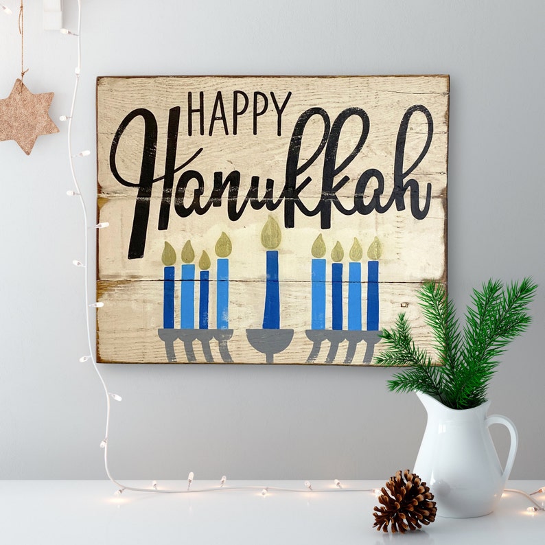 Happy Hanukkah Wood Sign Hanukkah Decorations Hanukkah Etsy