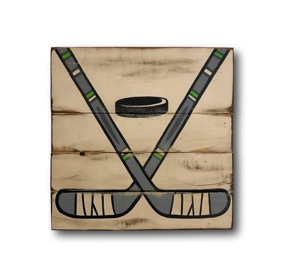 Wood Hockey Sign Hockey Bedroom Decor Hockey Stick Wall Etsy